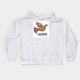 Dove in multicoloured design with hope writing Kids Hoodie